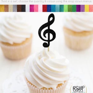 Topper per cupcake a forma di chiave di violino, decorazioni per feste musicali, decorazioni per feste a forma di banda scolastica, topper per cupcake a forma di note musicali, stuzzichini per cibo a forma di strumento musicale