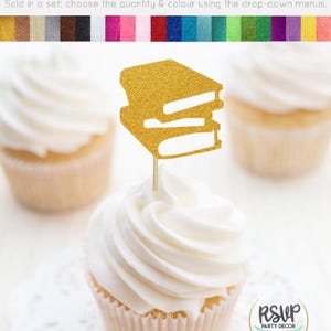 Stack of Books Cupcake Toppers, Book 1st Birthday Party Decor, Books Party Decor for First Birthday, Graduation Party Decorations