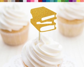 Topper per cupcake a forma di pila di libri, decorazioni per la festa del primo compleanno a forma di libro, decorazioni per la festa del primo compleanno a forma di libro, decorazioni per la festa di laurea