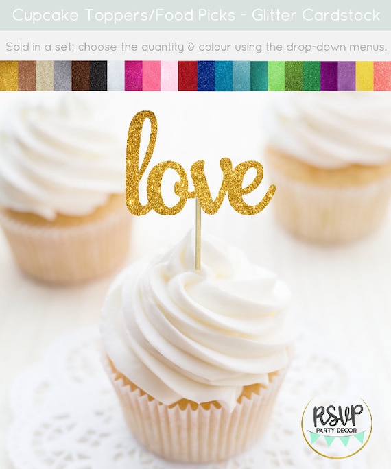Love Cupcake Toppers, Wedding Cupcake Toppers, Engagement Cupcake Toppers, Bridal Shower Cupcake Toppers, Valentine's Day, Love Food Picks Il_570xn