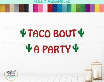 Banner de Taco Bout A Party, decoración para fiesta de cumpleaños con tacos, decoración para fiesta con temática mexicana, cumpleaños con barra de tacos, decoraciones para fiesta