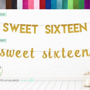 Sweet Sixteen Banner, 16th Birthday Banner, Sweet 16 Birthday Decor, 16th Birthday Party Decorations, Glitter Sweet Sixteen Sign