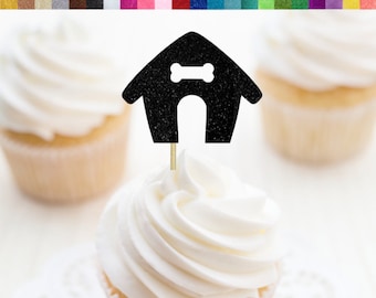 Dog House Cupcake Toppers, Dog Cupcake Toppers, Dog Food Picks, Dog Birthday Decoration, Let's Pawty Party Decor, Barkday Toppers