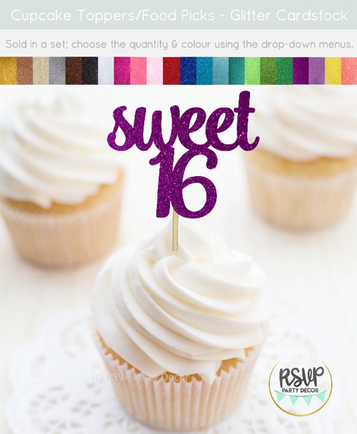 Sweet 16 Cupcake Toppers Sweet 16 Party Decorations 16th Etsy