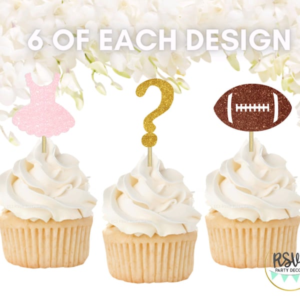 18 PCS Touchdowns Or Tutus Cupcake Toppers, Football Gender Reveal Party Decor, Tutu Gender Reveal Food Picks, Touchdowns Sex Reveal Decor