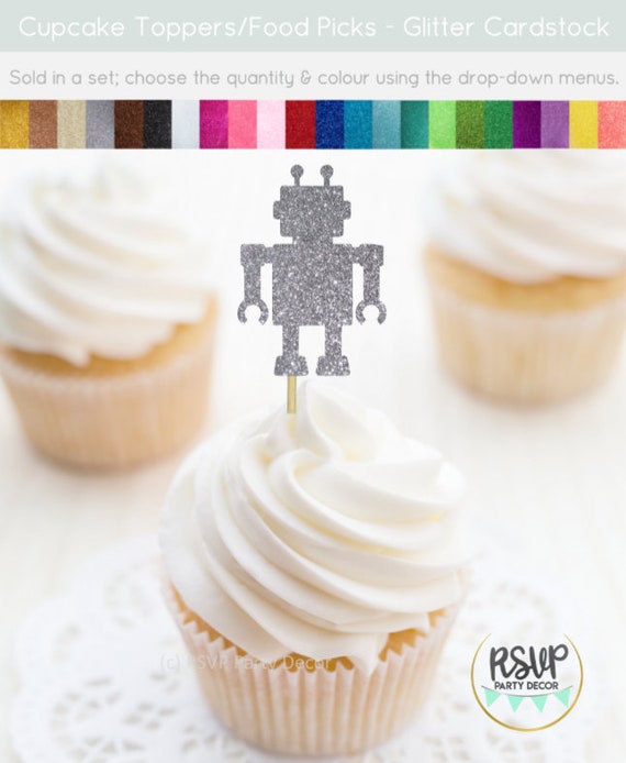 Robot Cupcake Toppers, Robot Food Picks, Robot Party Decorations, Robot