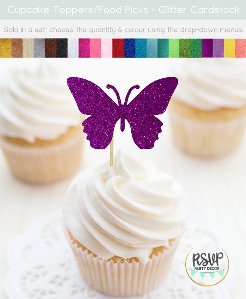 Butterfly Cupcake Toppers, Glitter Butterfly Food Picks, Fairy Cupcake Toppers, Garden Themed Party Decor, Garden Birthday, Garden Shower image 7
