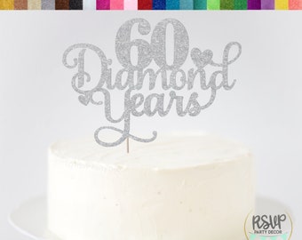 60 Diamond Years Cake Topper, Diamond Anniversary Cake Topper, Diamond Anniversary Party Decorations, 60th Anniversary Party Decor, 60 Years
