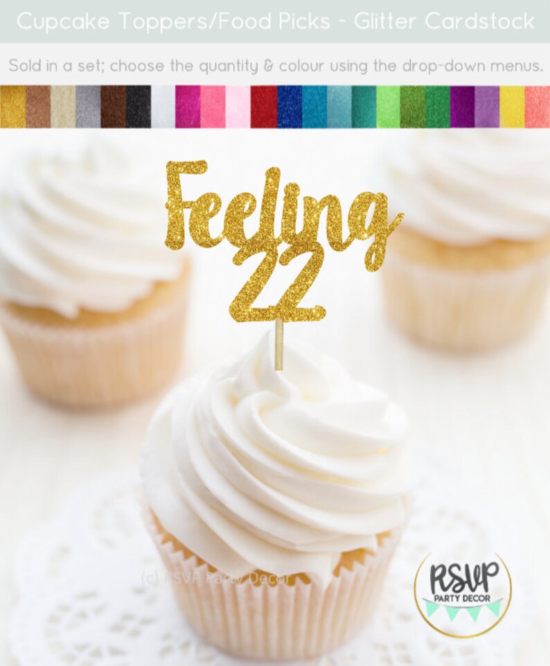 Feeling 22 Cupcake Toppers, 22nd Birthday Party Decor, Twenty Two Toppers, T Swift Birthday Decor, Taylor Swift, 22 Years Old, 22 Food Picks image 2