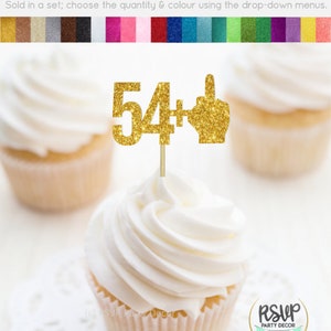 54 + 1 Cupcake Toppers, Funny 55th Birthday Food Picks, Middle Finger Toppers, 55th Birthday Party Decorations, Fifty Five Cupcake Toppers