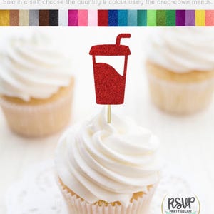 Topper per cupcake con bevande da fast food, decorazioni per feste da fast food, decorazioni per feste di compleanno a tema pollo, decorazioni per feste da fast food, feste di compleanno al drive-thru