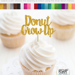 Donut Grow Up Cupcake Toppers, Donut Birthday Cupcake Toppers, Sprinkle 1st Birthday Party Decor, Ice Cream First Birthday Party Decor