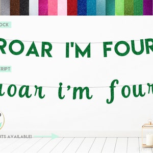 Roar I'm Four Banner, Dinosaur Birthday Banner, Dino Four Birthday Banner, T-Rex Party Decor, 4th Birthday Party, Dinosaur Party Decor