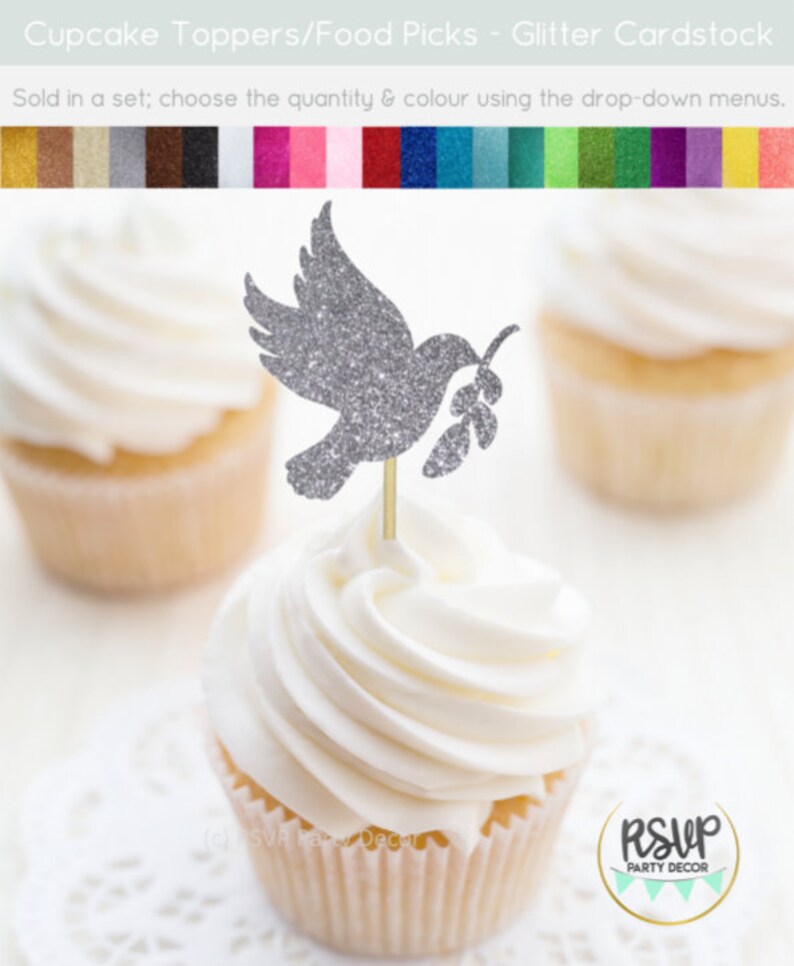 Dove Cupcake Toppers Baptism Cupcake Toppers Christening Etsy