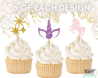18 PCS Unicorn Cupcake Toppers, Unicorn Birthday Party Decorations, Magical Party Decor, Girls Birthday Decor, Unicorn Baby Shower