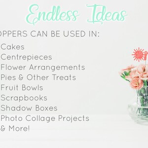 Op de afbeelding: Roze glitter "een" topper met een zonnestralenontwerp. De topper wordt getoond in een vaas met roze bloemen. De tekst "Endless Ideas" en een lijst met toepassingen voor de topper worden in de achtergrond weergegeven. De tekst "RSUP PARTY DECOR" wordt in de rechterbenedenhoek weergegeven.