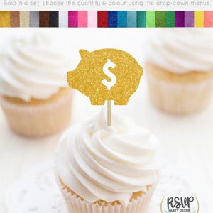 Topper per cupcake a forma di salvadanaio, stuzzicadenti a tema denaro, decorazioni per feste di compleanno per investitori, stuzzicadenti a tema denaro, decorazioni per feste per investitori del mercato azionario