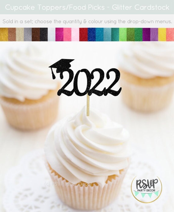 2022 Grad Cap Cupcake Toppers, Graduation Party Decorations, Graduation
