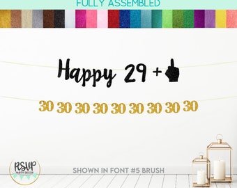 Happy 29 + 1 Banner, 30 Garland, Funny 30th Birthday Party Decor, Middle Finger 30th Birthday Decorations, Dirty Thirty Banner
