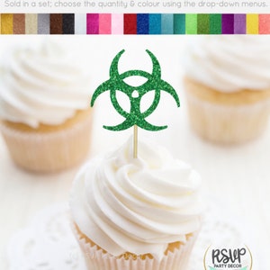 Biohazard Cupcake Toppers, Science Cupcake Toppers, Science Themed Party Decorations, Quarantine Birthday Decorations, Quarantine Party image 3