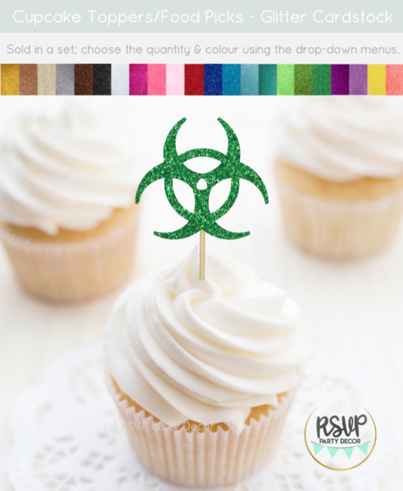 Biohazard Cupcake Toppers, Science Cupcake Toppers, Science Themed Party Decorations, Quarantine Birthday Decorations, Quarantine Party image 3