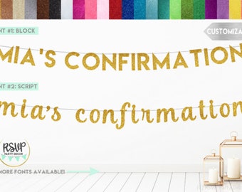 Banner di conferma personalizzato, segno di conferma con nome personalizzato, decoro della festa di conferma, banner del nome di Dio benedica