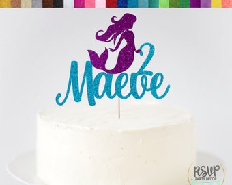 Custom Mermaid Cake Topper, Name and Age Mermaid Cake Topper, Mermaid Birthday Decorations, Under The Sea Birthday Party Decor