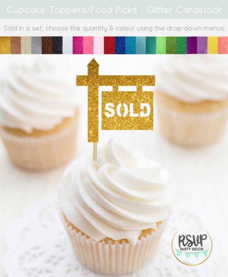Sold Sign Cupcake Toppers, Housewarming Party Decorations, Realtor Party Decor, Real Estate Cupcake Toppers, Housewarming Cupcake Toppers image 1