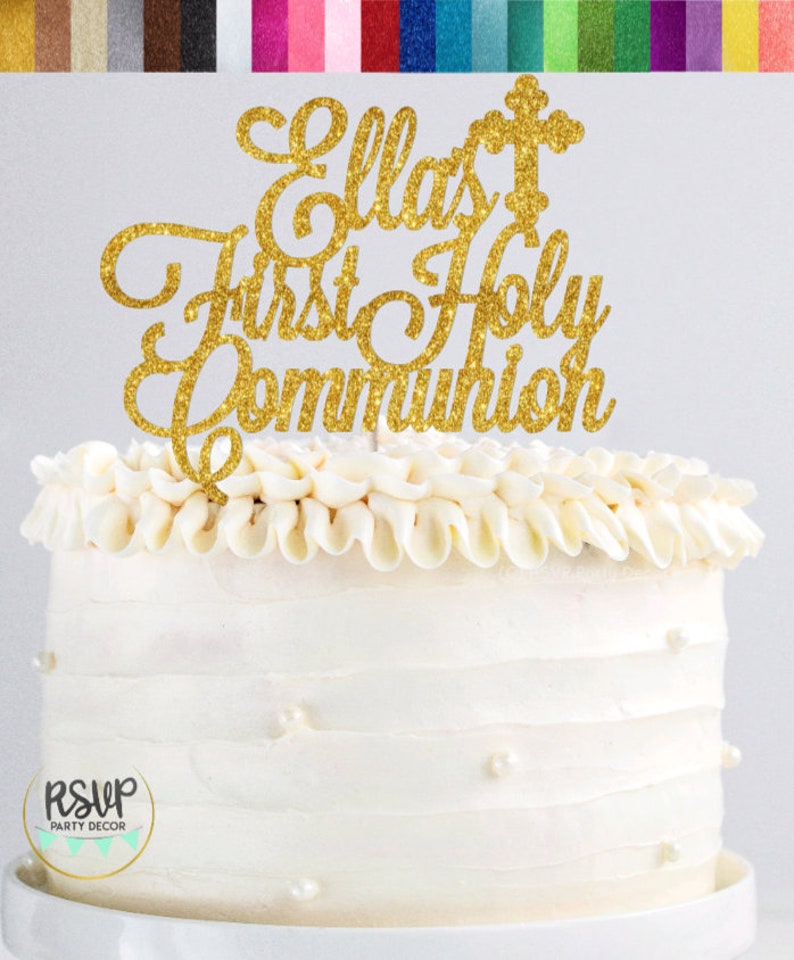 Custom First Holy Communion Cake Topper, First Communion Party Decorations, Personalized Communion Cake Topper, Holy Communion Party Decor image 2