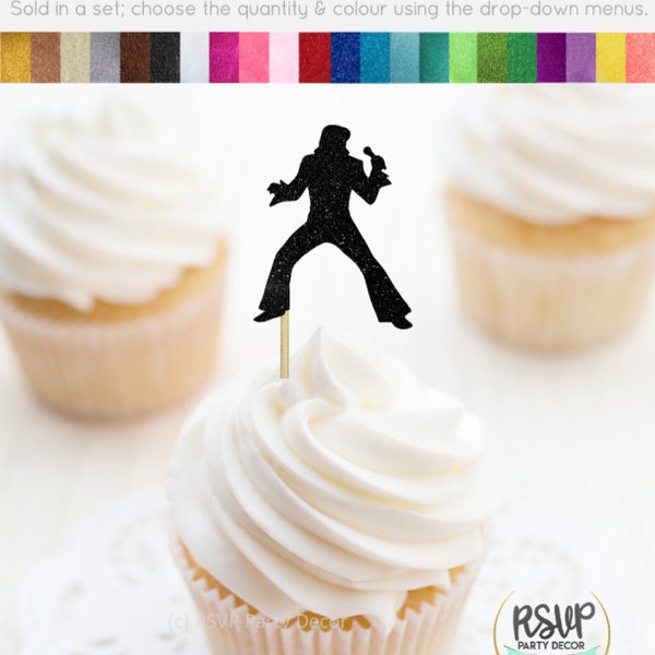 Elvis Cupcake Toppers, Elvis Presley Birthday Party Decorations, Las Vegas Party Decor, Las Vegas Cupcake Toppers, Singer Party Decor