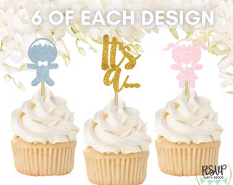 Christmas Gender Reveal Cupcake Toppers, Gingerbread Cupcake Toppers, Christmas Gender Reveal Party Decor, Holiday Reveal Food Picks 18 PCS