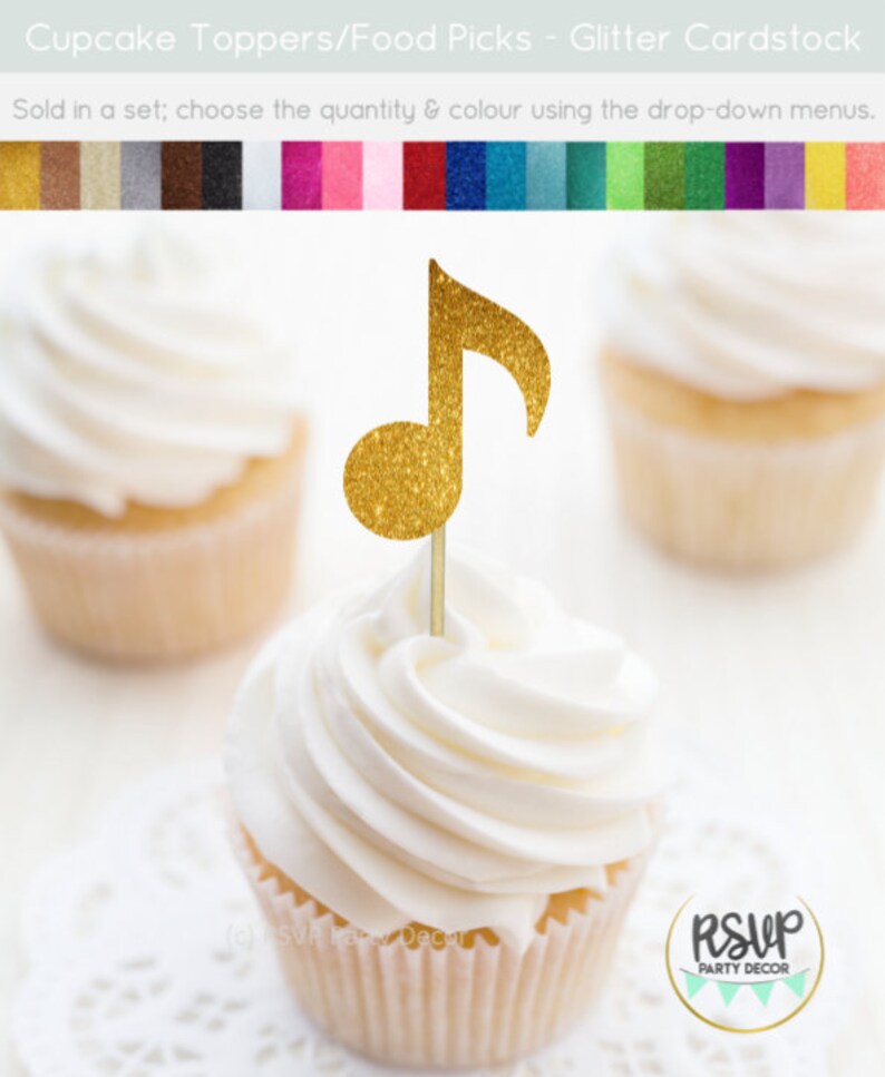 Music Note Cupcake Toppers, Music Party Decorations, Rock Star Cupcake Toppers, Rock n Roll Party Decor, Music Theme Birthday Decor image 4