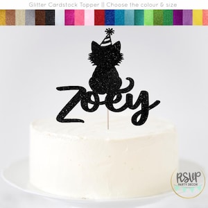 Personalized Cat Birthday Party Decorations, Custom Kitty Cake Topper, Kitten Party, Cat Birthday Party Decor, Party Hat Cat Cake Topper