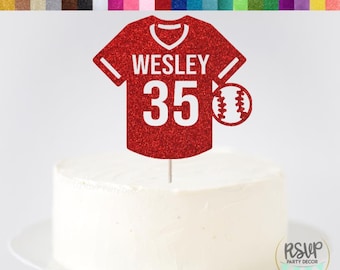 カスタム野球ジャージケーキトッパー、野球ケーキトッパー、野球をテーマにしたパーティー、野球誕生日パーティーの装飾、スポーツパーティーの装飾