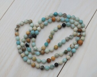 Natural Multi-colored Amazonite Hand-Knotted Long Necklace 60/" FREE SHIPPING