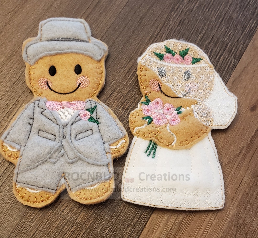 Bride and Groom Felt Gingerbread Machine Embroidered Ornaments - Etsy