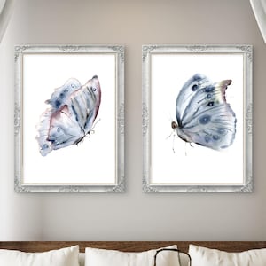 Butterfly Canvas Prints Set: Bluish Gray Watercolor Insect Art