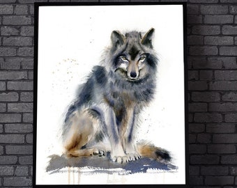Watercolor Wolf Print, Animal Large Canvas Home Decoration, Wolf Watercolor, Wolf Wall Art, Watercolor Prints Wolf, Animal Watercolor Prints
