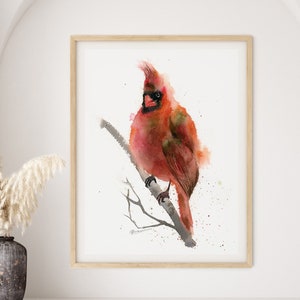 Original Cardinal Watercolor Painting, Fat Bird Wall Art for Bird Lovers, Red Bird Artwork, Unique Gift & Home Decor