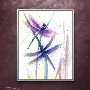 Dragonflies Canvas Art Print | Purple Wall Decor | Nature Watercolor Painting | Dragonfly Artwork | Ready to Hang Insect Print