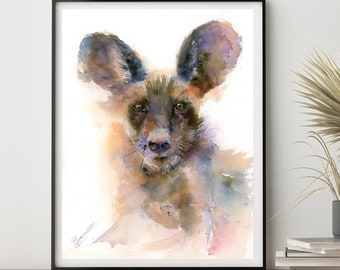 Wild Animal Portrait, Hyena Painting Original Watercolor, Woodland Nursery Room Art Decor,  Wildlife Wall Art, Animal Lover Gift