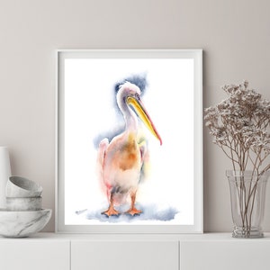 Dipinto ad acquerello di pellicano rosa - Decorazione murale originale di animali selvatici