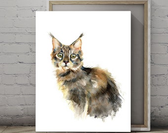 Cat Sketch Art Print, Whimsical Animal Drawing, Watercolor Kitten Nursery Canvas Wall Decor, Ready To Hang