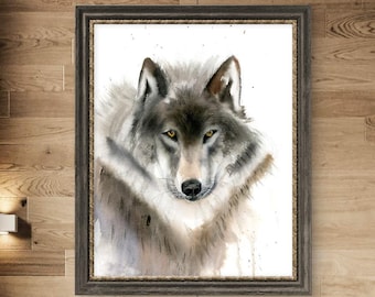 Wolf Watercolor Painting Canvas Print: Wildlife Wall Art