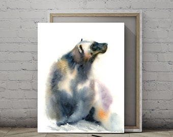 Wolverine Large Wall Art Print, Watercolor Painting Safari Animal, Wild Animal On Canvas Ready To Hang