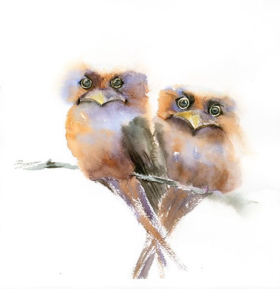 Download Two Birds Sketch Wall Art Decor Woodland Bird Artwork Watercolor Owl Original Painting Forest Artwork Tawny Frogmouth With Baby Owl Painting Art Collectibles Vadel Com