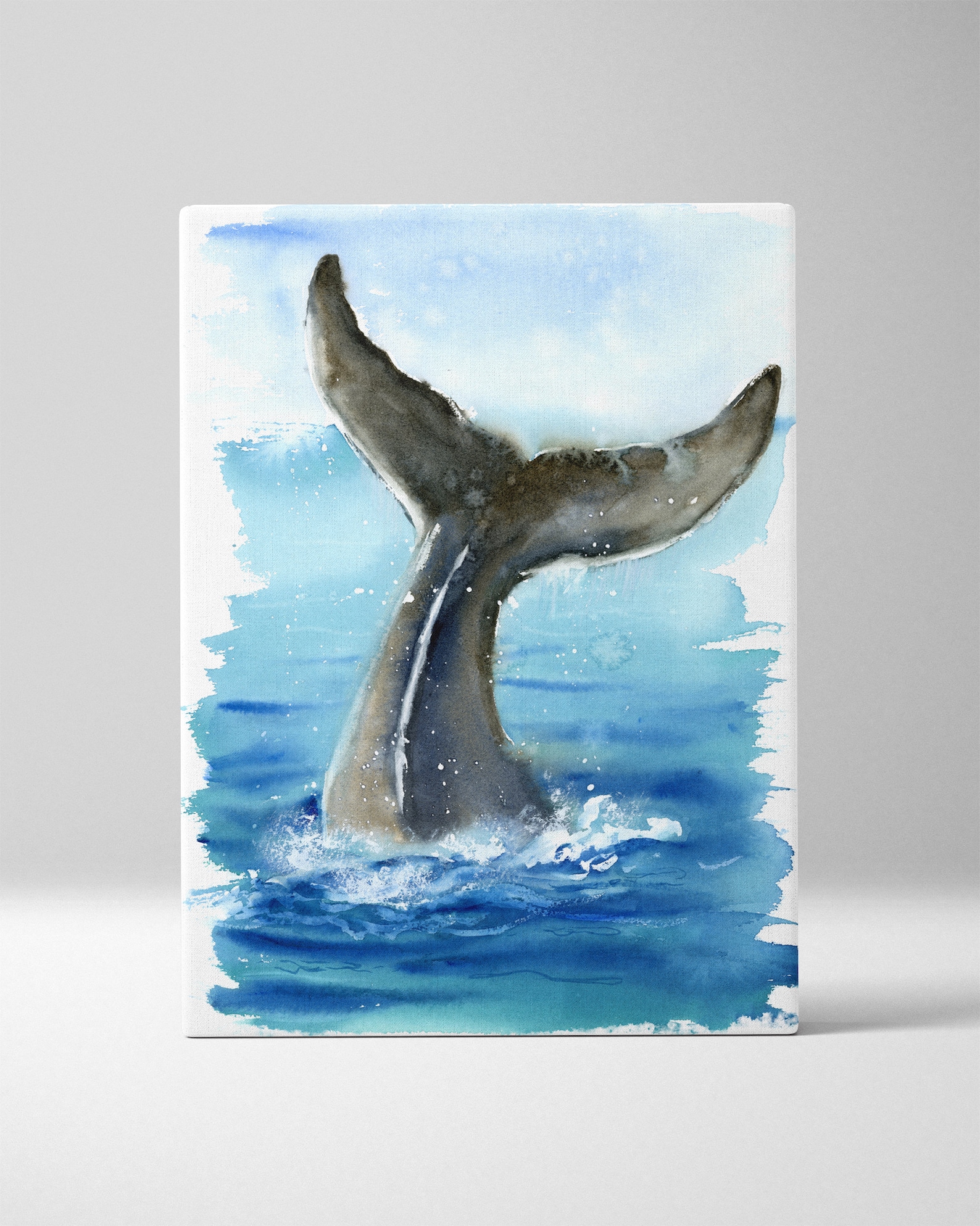 Whale Art Watercolor Painting Nautical Canvas Print Tail in the Ocean ...
