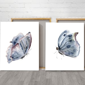 Butterfly Canvas Prints Set: Bluish Gray Watercolor Insect Art