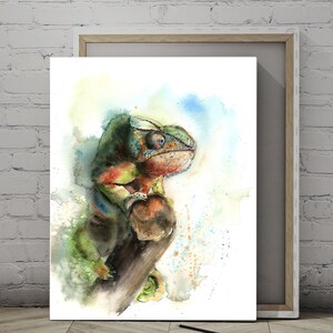 Watercolor Chameleon Canvas Print: Exotic Jungle Animal Wall Art