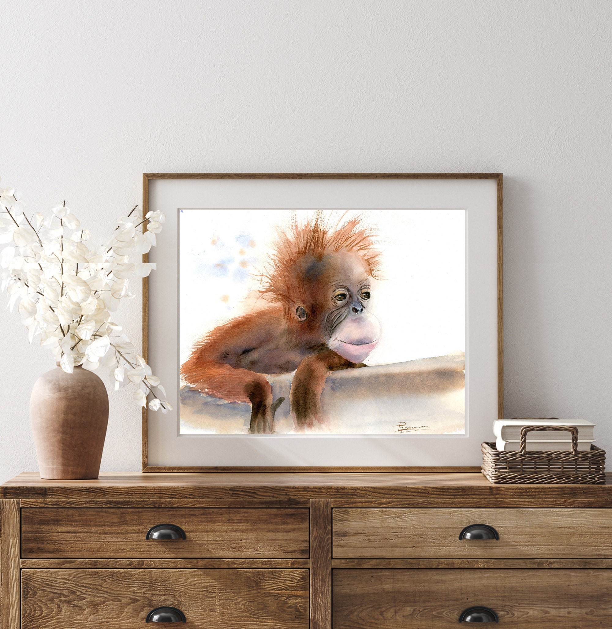 Monkey Painting Original Watercolor Orangutan Art Safari - Etsy UK